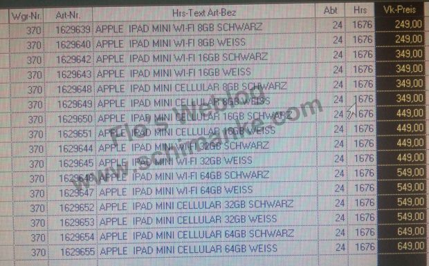 iPad mini Pricing Appears On German Retailer's Internal Listing
