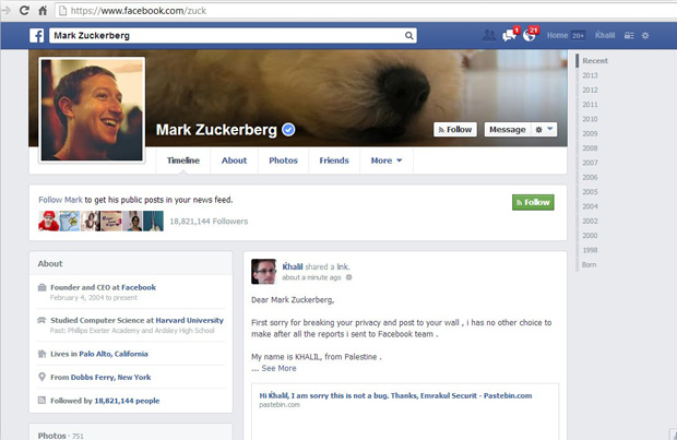 Zuck's Profile Hacked By Researcher After Facebook Ignores Bug