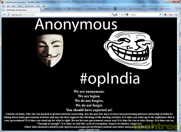 Anonymous Targets BJP's Websites For Not Opposing Web Censorship