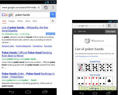 Google Mobile Search Now Boosted With Quick View